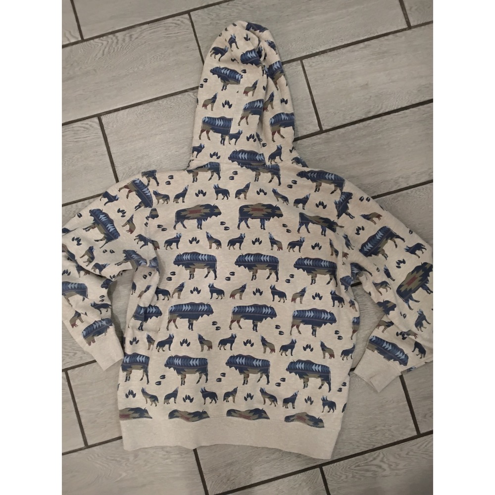 Ariat ReAL Womens XL Hoodie Southwestern Bison Wolf Print Fleece Pullover Cream - Picture 4 of 4
